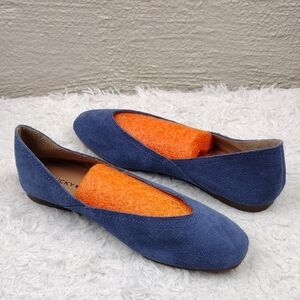 Lucky Brand Alba Blue Suede Leather Upper Square Toe Slip On Flat Loader Shoe
